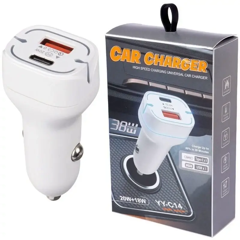 شارژر فندکی WPLUS فست شارژ YY-C14 QC3.0 PD 38W با دو پورت USB و Type‑C