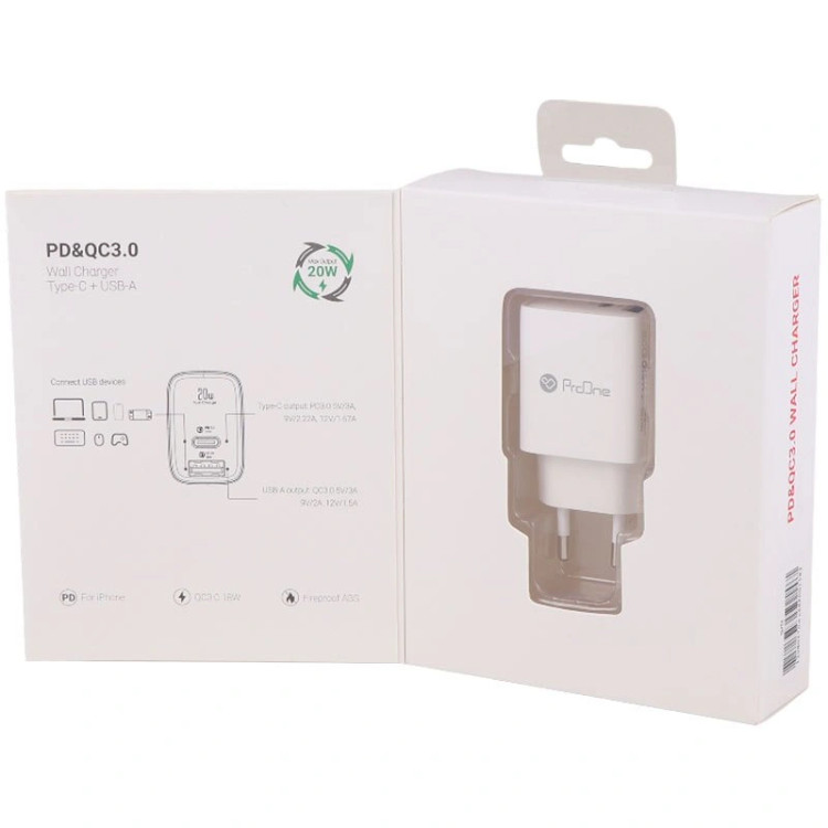 شارژر دیواری پرووان PWC555 توان 20 وات دو پورت USB و Type-C